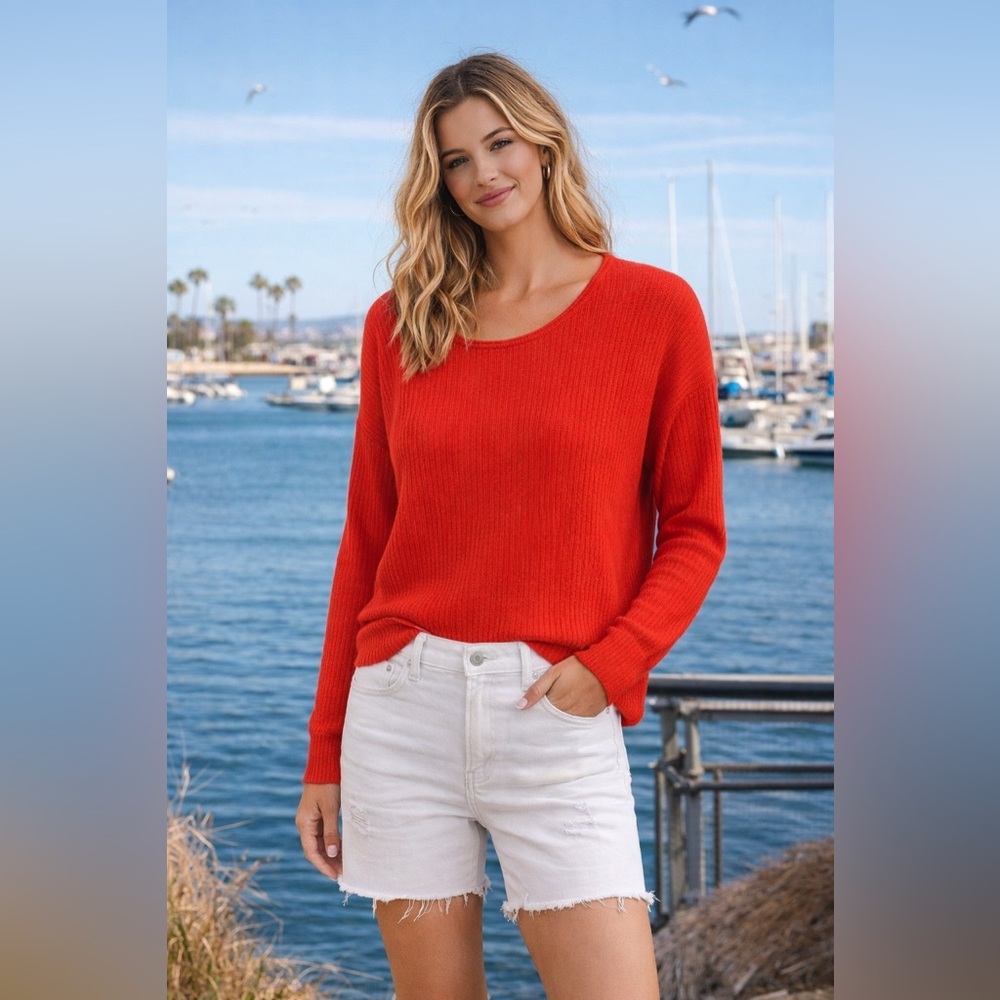 Banana Republic Linen Blend Sweater XS Red Oversized Lightweight Summer Knit